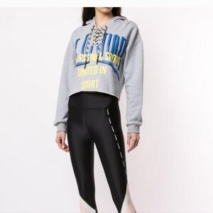 P.E Nation Gray Cropped Hoodie with Blue and Yellow Print
